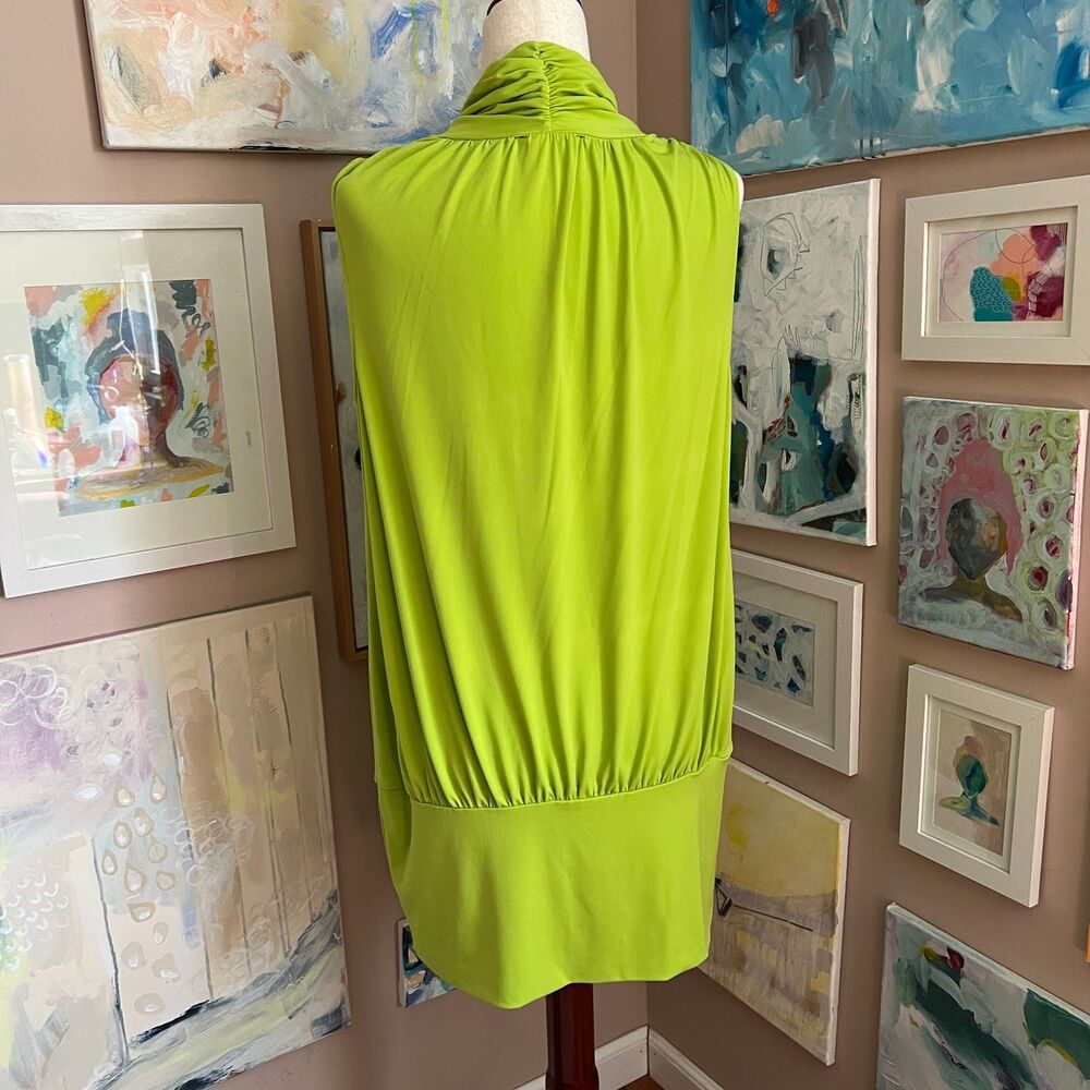 Y2K Express Lime Green Draped Sleeveless Cowl Neck Mini Dress Going Out Size L - Picture 3 of 11
